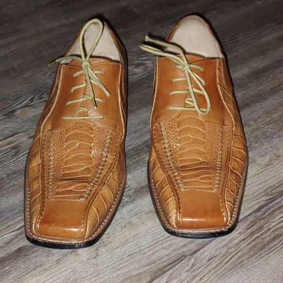 Stacy Adams tan leather alligator texture dress shoes Sz 10.5 - Picture 2 of 7